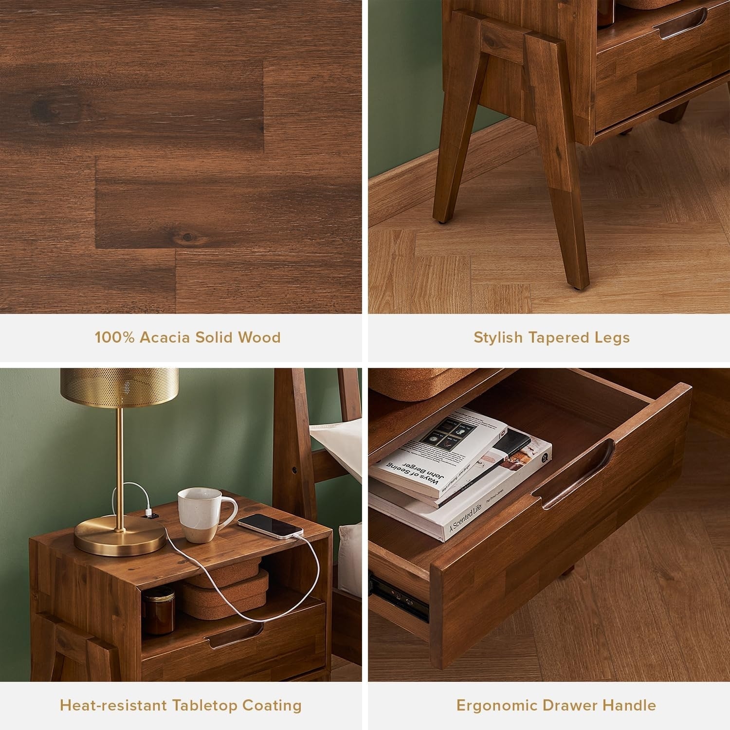 Mopio Ted Solid Wood Nightstand with Charging Station
