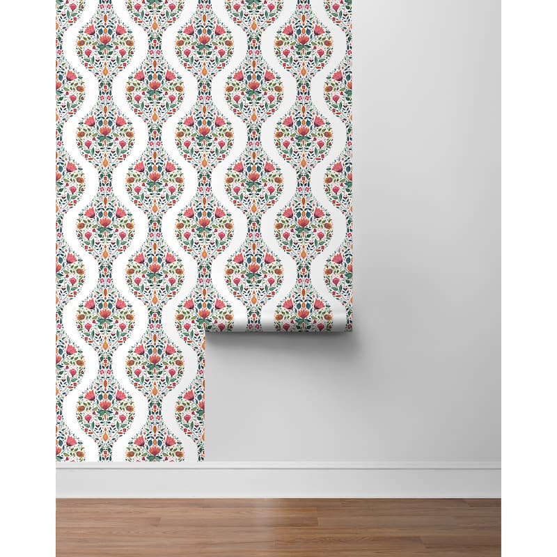 NextWall Floral Ogee Peel and Stick Wallpaper
