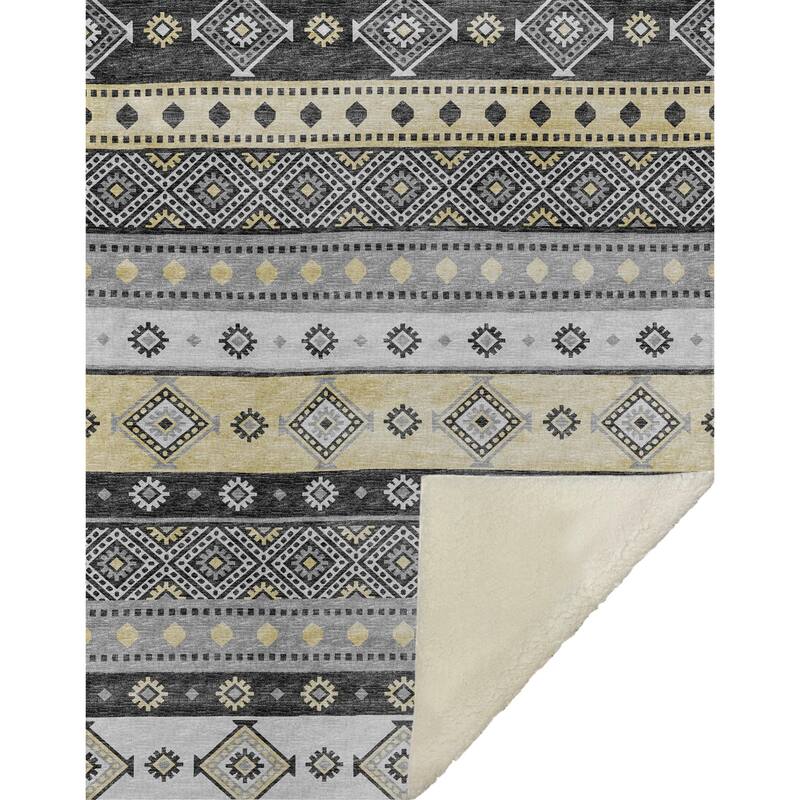 Premium Machine Washable ASB118 Boho Global Sherpa Throw Blanket
