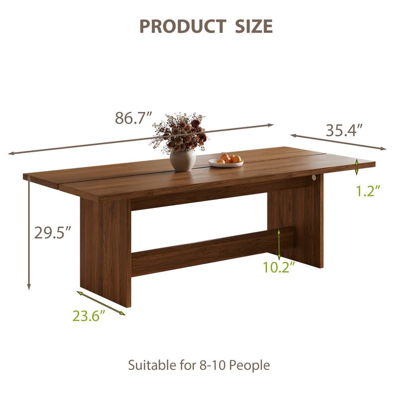 86.7" Mid Century Modern Wood Dining Table, Retangular Brown Wood Kitchen Table for 8-10