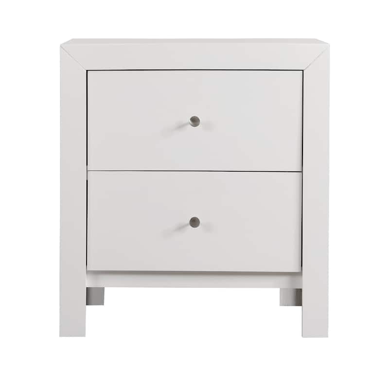 White Nightstand 25x22x17 with Two Drawers, Compact Bedside Table for Storage and Clean Modern Bedroom Accent Furniture