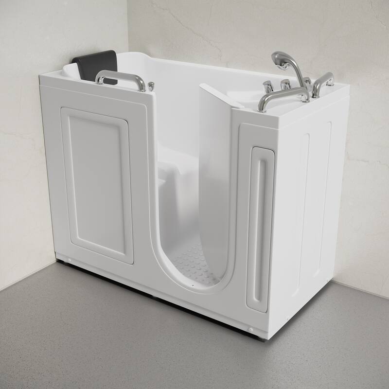 Auvergne 53" X 27" Ada Right Drain Walk-In Soaking Bathtub In White with Faucet Set, Drain, Grab Bars, Pillow - 53