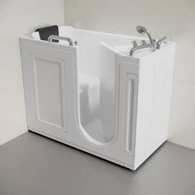 Auvergne 53" X 27" Ada Right Drain Walk-In Soaking Bathtub In White with Faucet Set, Drain, Grab Bars, Pillow - 53