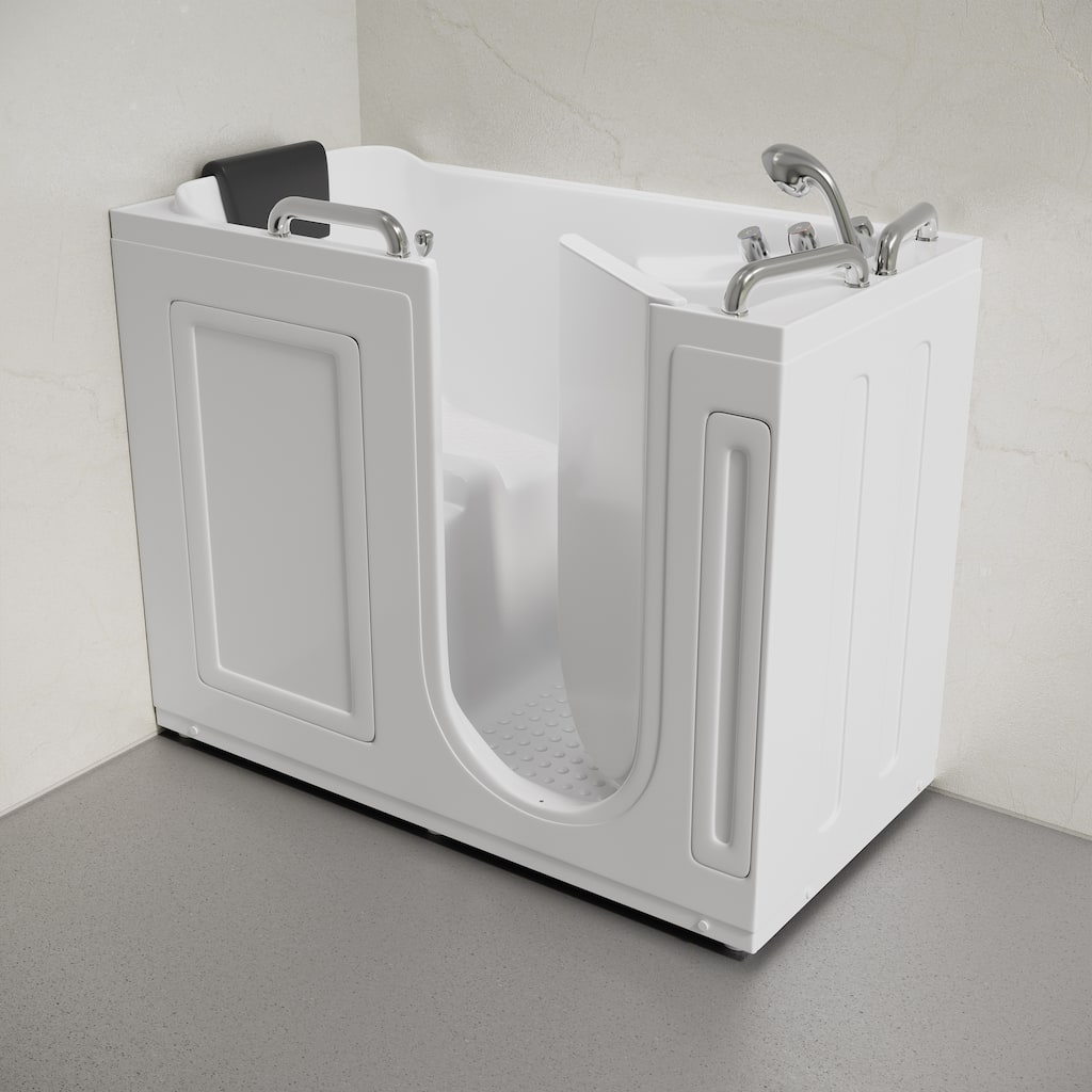 Auvergne 53" X 27" Ada Right Drain Walk-In Soaking Bathtub In White with Faucet Set, Drain, Grab Bars, Pillow - 53