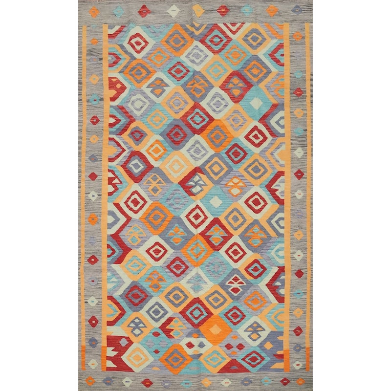 Hand Woven Oriental 100% Wool Carpet Southwestern Tribal Multi-Colored Kilim Area Rug - 9' 8'' X 6' 7''