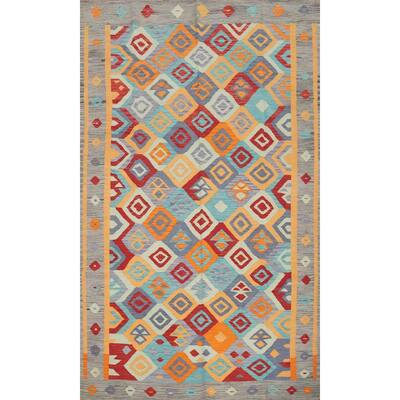 Hand Woven Oriental 100% Wool Carpet Southwestern Tribal Multi-Colored Kilim Area Rug - 9' 8'' X 6' 7''