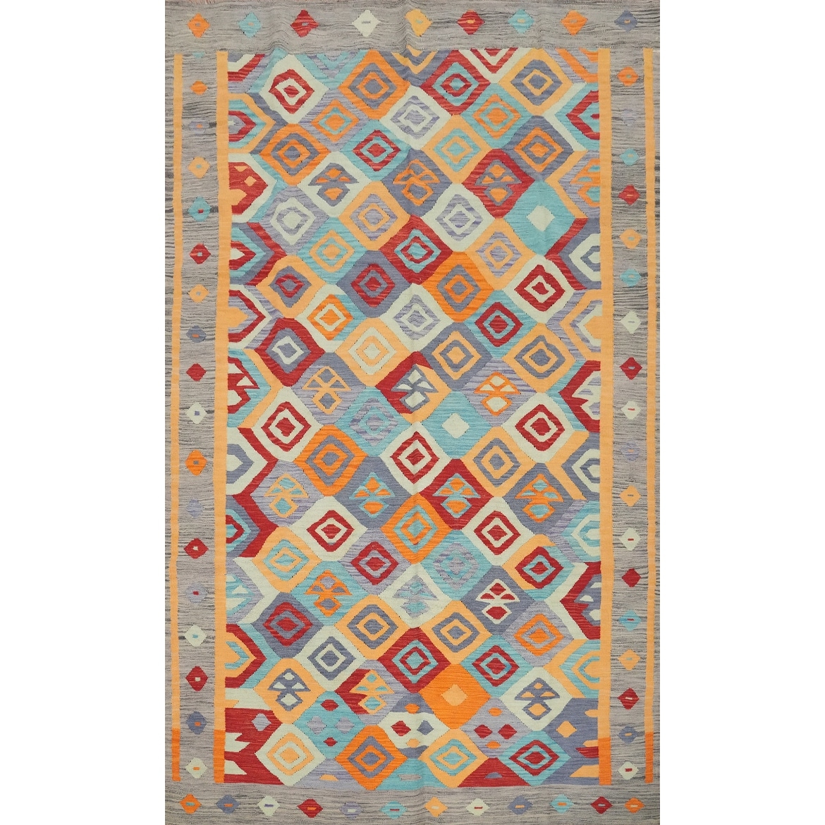 Hand Woven Oriental 100% Wool Carpet Southwestern Tribal Multi-Colored Kilim Area Rug - 9' 8'' X 6' 7''