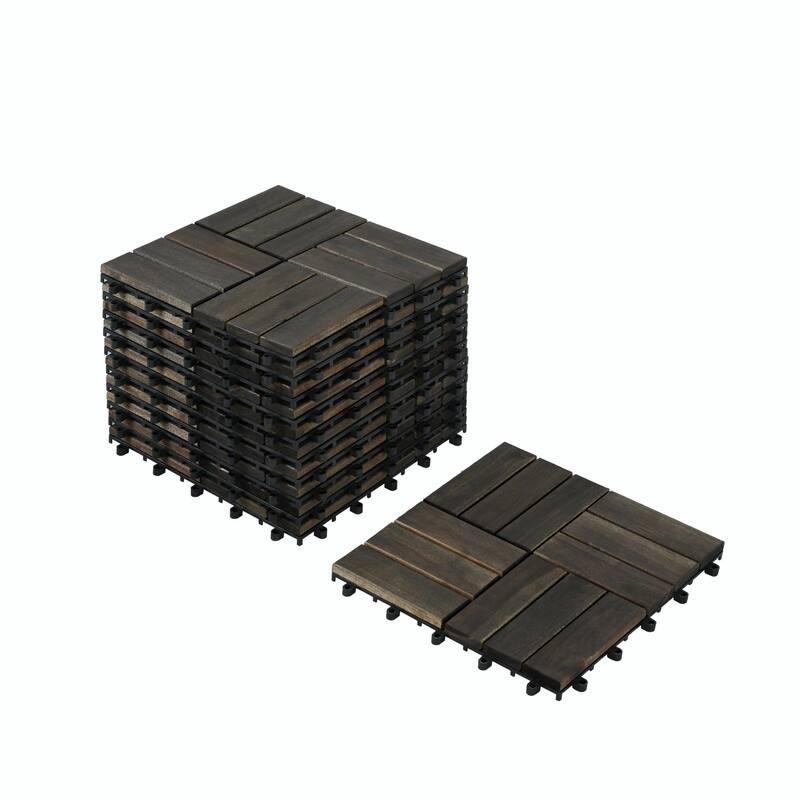 12" x 12" Dark Brown Square Interlocking Deck Tiles Striped Pattern