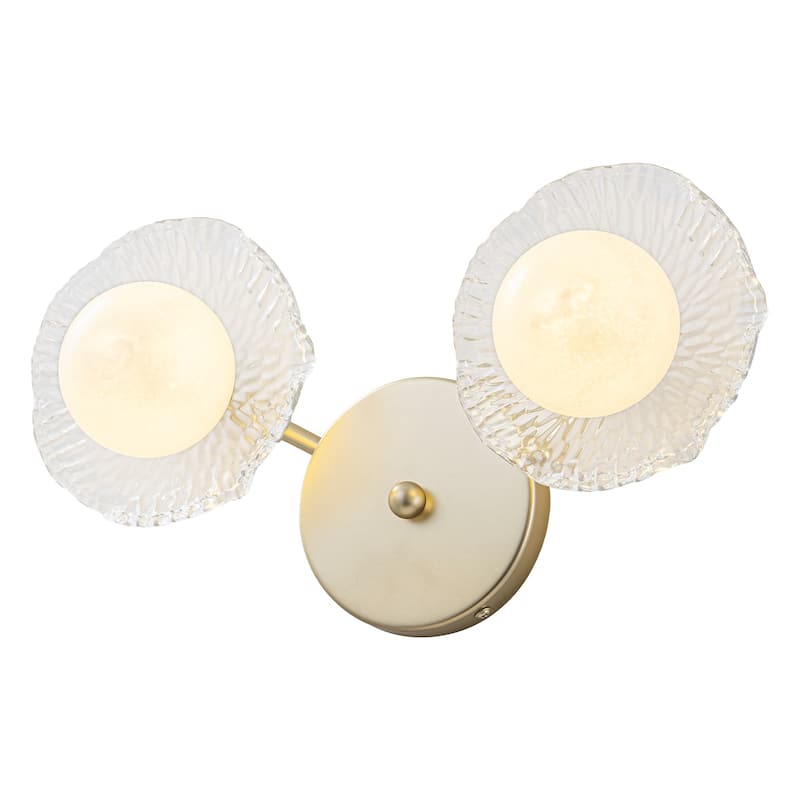 Gold Lotus Leaf Textured Glass Plate Wall Sconce Moon Globe Lampshade