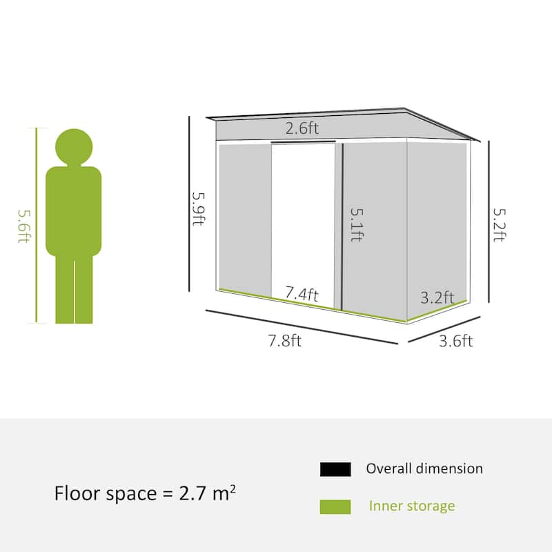 Outsunny 6' x 3.6' Steel Frame Backyard Garden Tool Storage Shed with 2 Air Vents and Dual Locking Doors