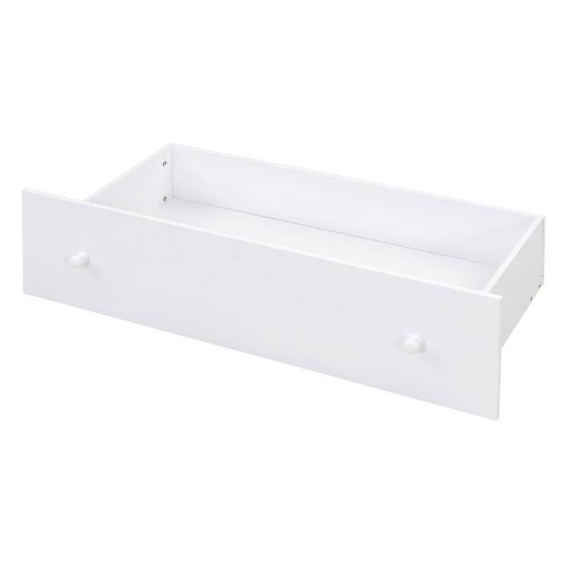 White Twin Size Solid Wood L-shaped Loft Bed and Twin Platform Bed with 7 Drawers and Full Guardrails