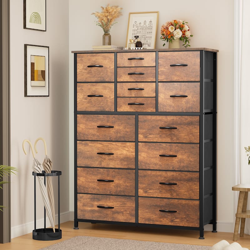 Moasis 16-drawer Combo Dresser with Metal Frame, Wood Tabletop - Wood