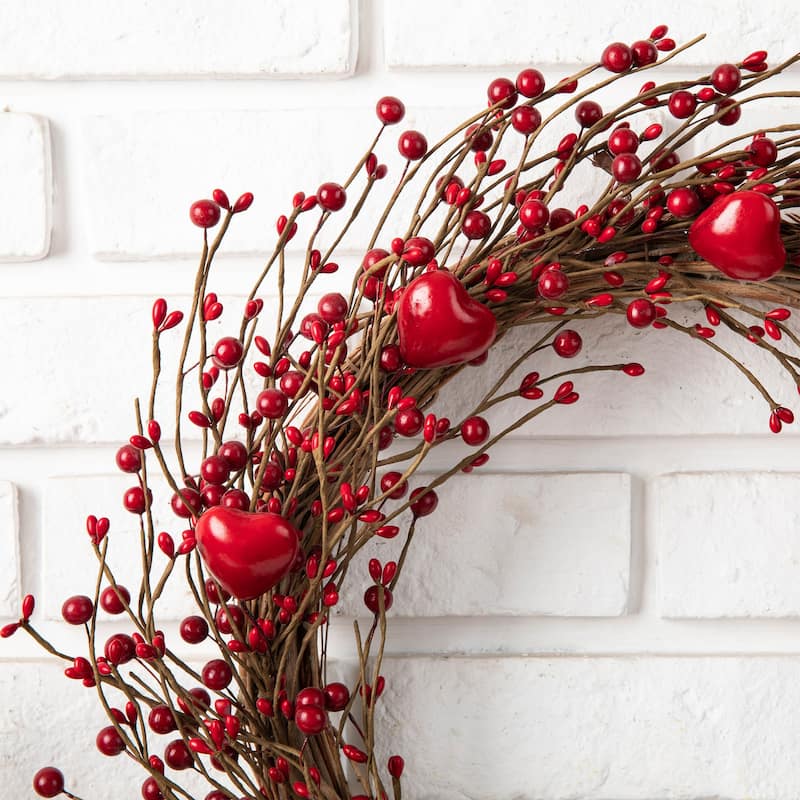 Glitzhome Valentine's Berry Heart or Round Wreath Hanging Decor