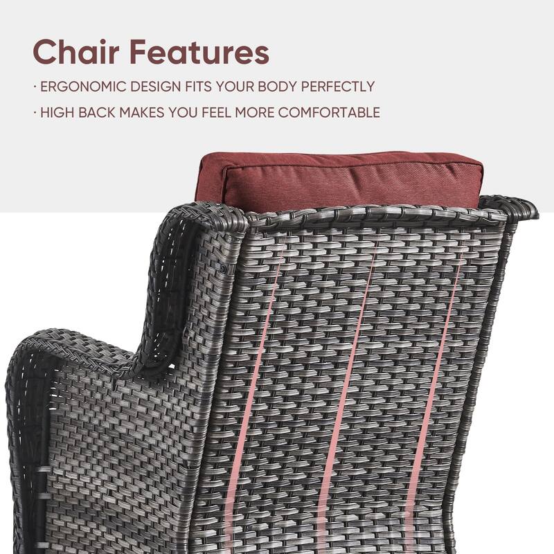 Outdoor Fire Pit Table with 2 Patio Chairs Grey-Red - Grey