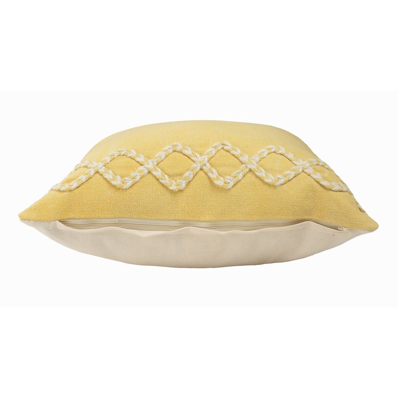 HomeRoots 20" X 20" Yellow and White Braided Cotton Zippered Pillow