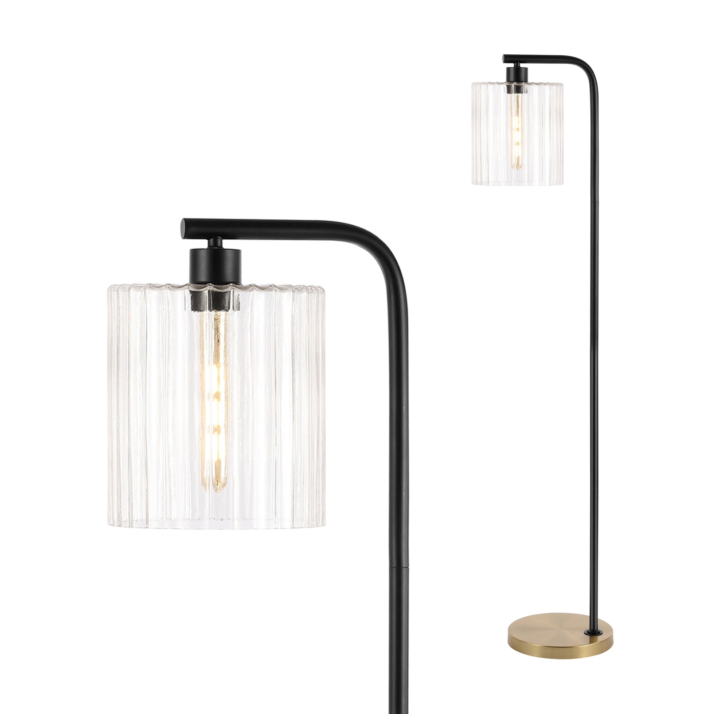 JONATHAN Y Blaire 60.75" Modern Minimalist Metal/Ribbed Glass LED Floor Lamp, Brass Gold/Black