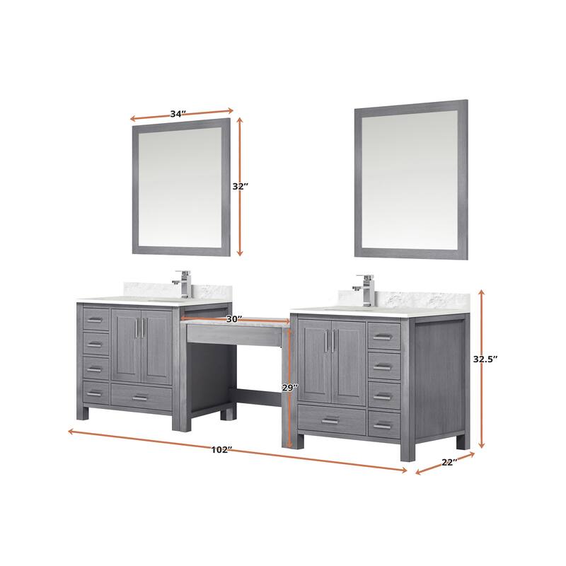 Coraline 102 in W x 22 in D Double Bath Vanity and Carrara Marble Top