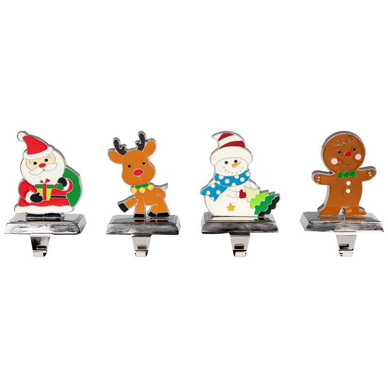Set of 4 Christmas Figures Stocking Holders with Silver Base