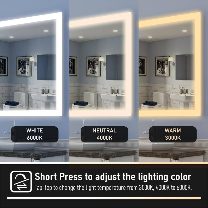 Bathroom Wall Mounted Frameless LED Mirror Super Bright Light With Anti-Fog (Horizontal/Vertical)