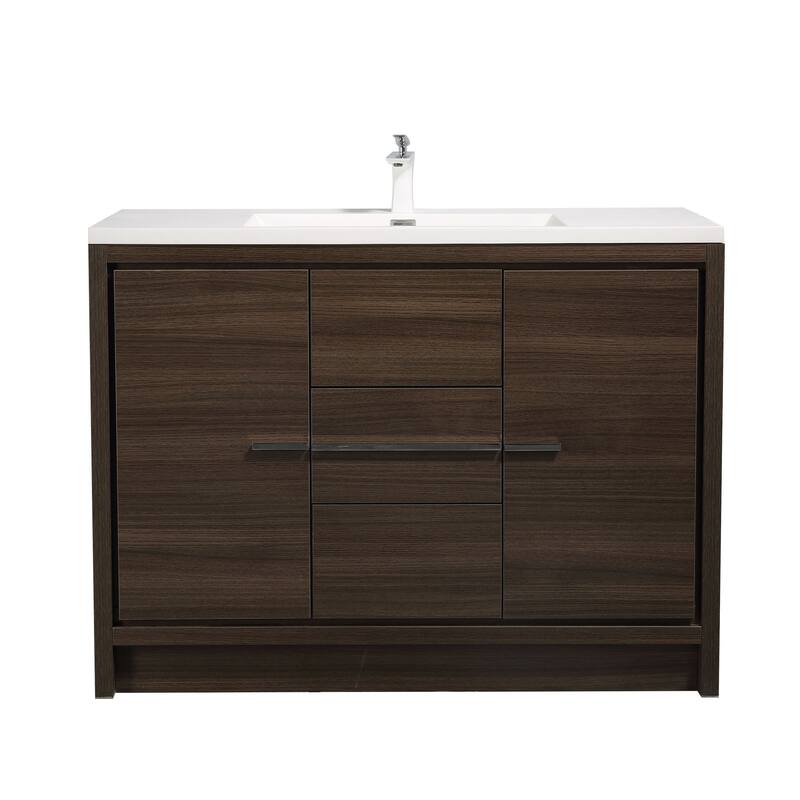 Freestanding Bathroom Vanity Set in Grey Oak with Integrated Solid Surface Sink