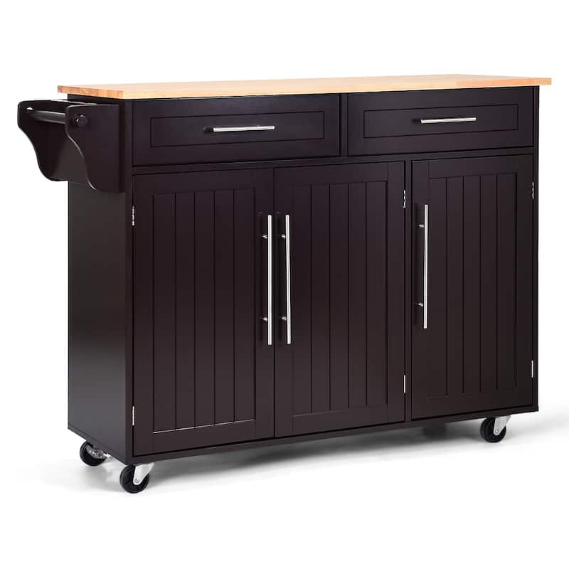 Costway Kitchen Island Trolley Cart Wood Top Rolling Storage Cabinet