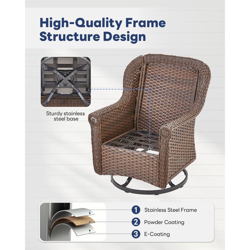 Outdoor Patio 2 Swivel Chairs with Side Table Brown - Beige