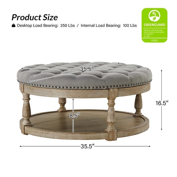 dimension image slide 0 of 6, Illyria Transitional Multifunctional Tufted 35.5" Shabby Chic Storage Ottoman Table with Spindle Legs by HULALA HOME