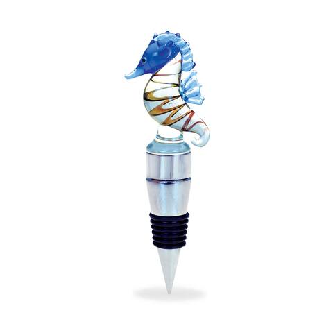 Cheers Seahorse Glass Wine Stopper With LED Changing Lights - 5 inches