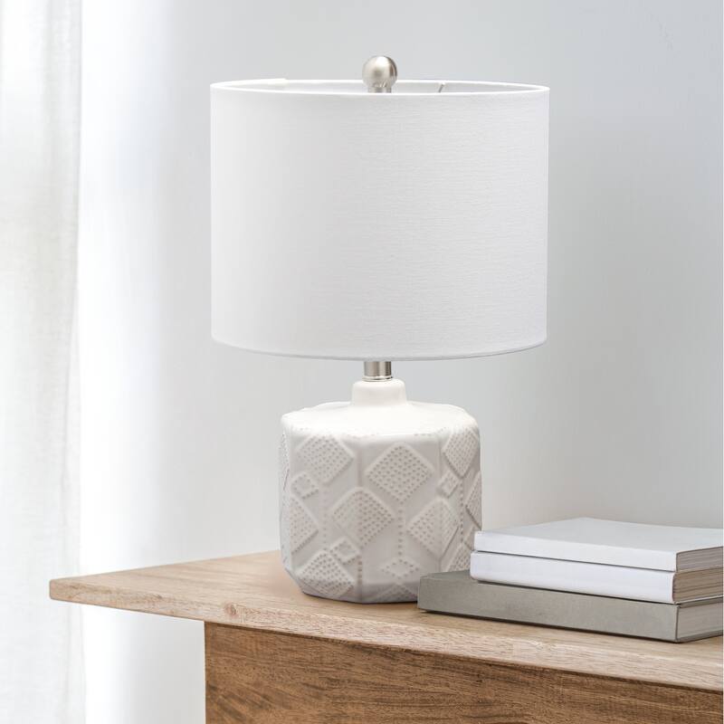 19 in. White Finish Table Lamp with White Shade, Sturdy Table Lamp for Living Rooms and Bedrooms