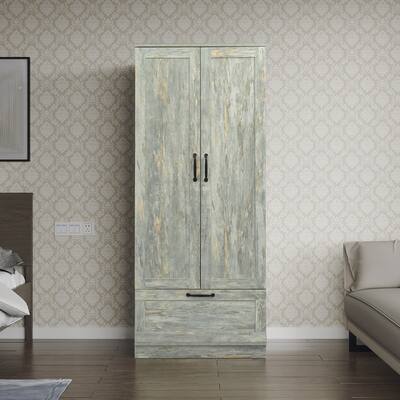 High wardrobe and kitchen cabinet with 2 doors with grey grey Mid-century modern wood veneer corners