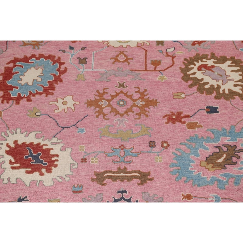 Pink Floral Oushak Oriental Large Area Rug Hand-Knotted Wool Carpet - 11'9" x 14'8"