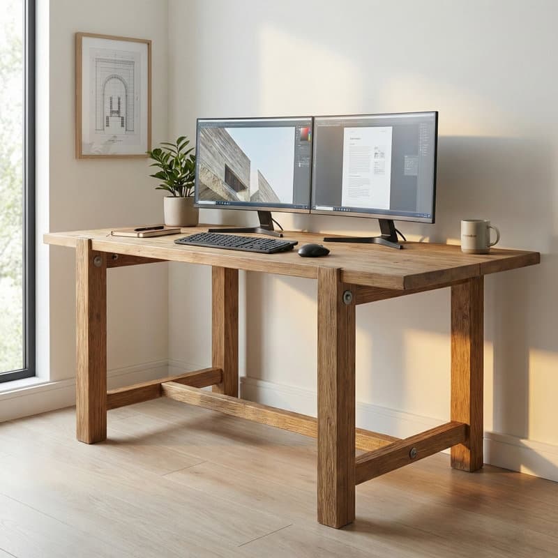 63" Solid Wood Executive Desk, Large Farmhouse Office Computer Desk