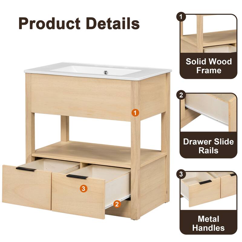 36" White Bathroom Vanity Cabinet with Ceramic Sink,Versatile Storage