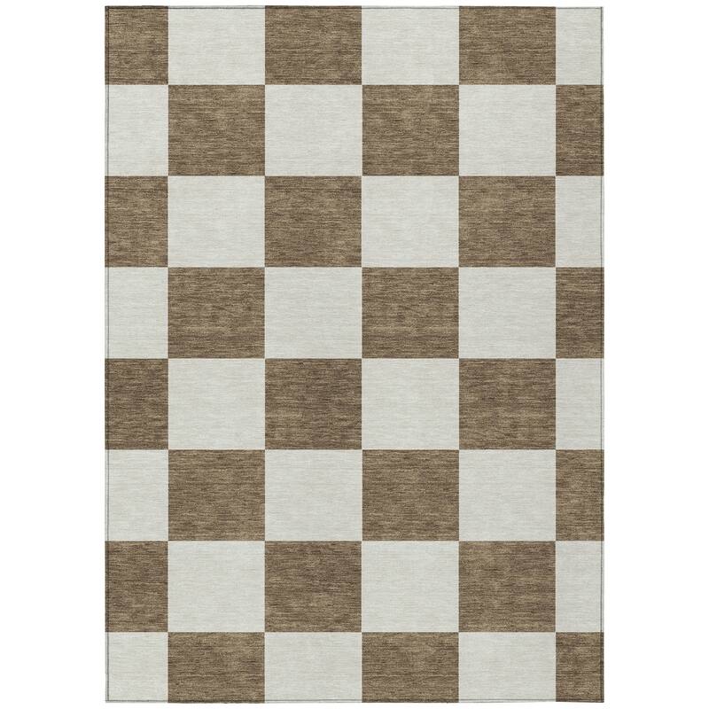 Machine Washable Indoor/ Outdoor Modern Checker Chantille Rug