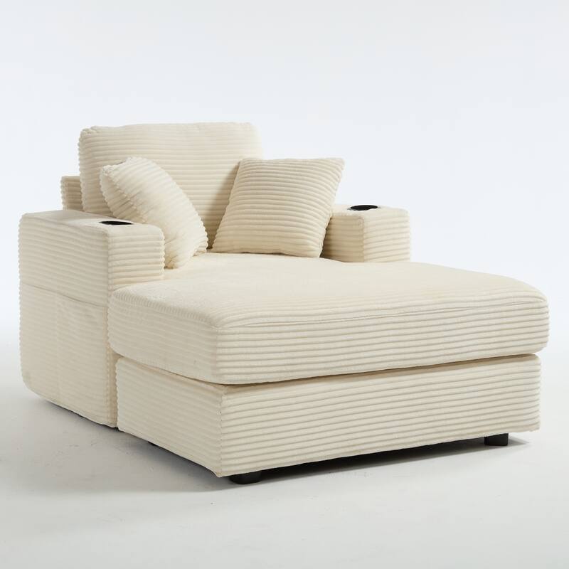 Corduroy Upholstered Chaise Lounge Sofa,Magazine bag,Detachable Cushions Deep Seat,3 colour