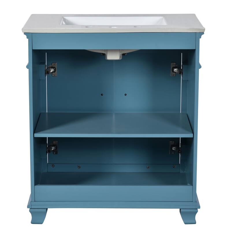 30 Inch Bathroom Vanity with Resin Sink - Freestanding Vanity with Storage Shelf and Solid Wood Frame