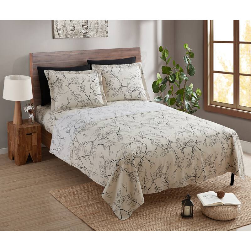 Clara Clark Printed Sheet Set - Ultra Soft Deep Pocket Bed Sheets - Branches - King