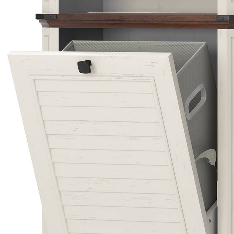 Moasis Farmhouse 4-Tier Storage Cabinet with Tilt Out Laundry Hamper and 2 Adjustable Shelves