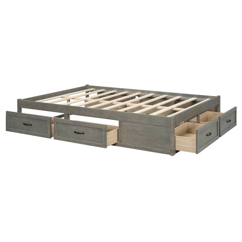 Full Size MDF Platform Bed with 6 Storage Drawers and 350lb Weight Capacity