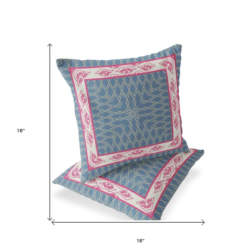 HomeRoots Set of Two 16" X 16" Blue and Pink Blown Seam Geometric Indoor Outdoor Throw Pillow - 16.00' X '16.00' X '5.00
