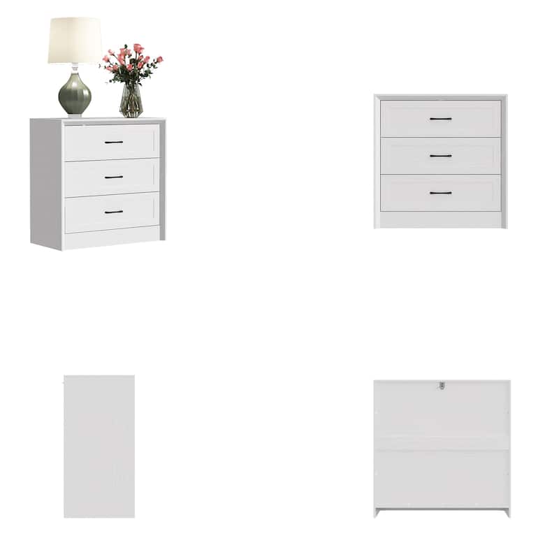 Modern 3-Drawer Wood Dresser for Bedroom, Wide Storage Chest with Metal Handles, Nightstand Cabinet