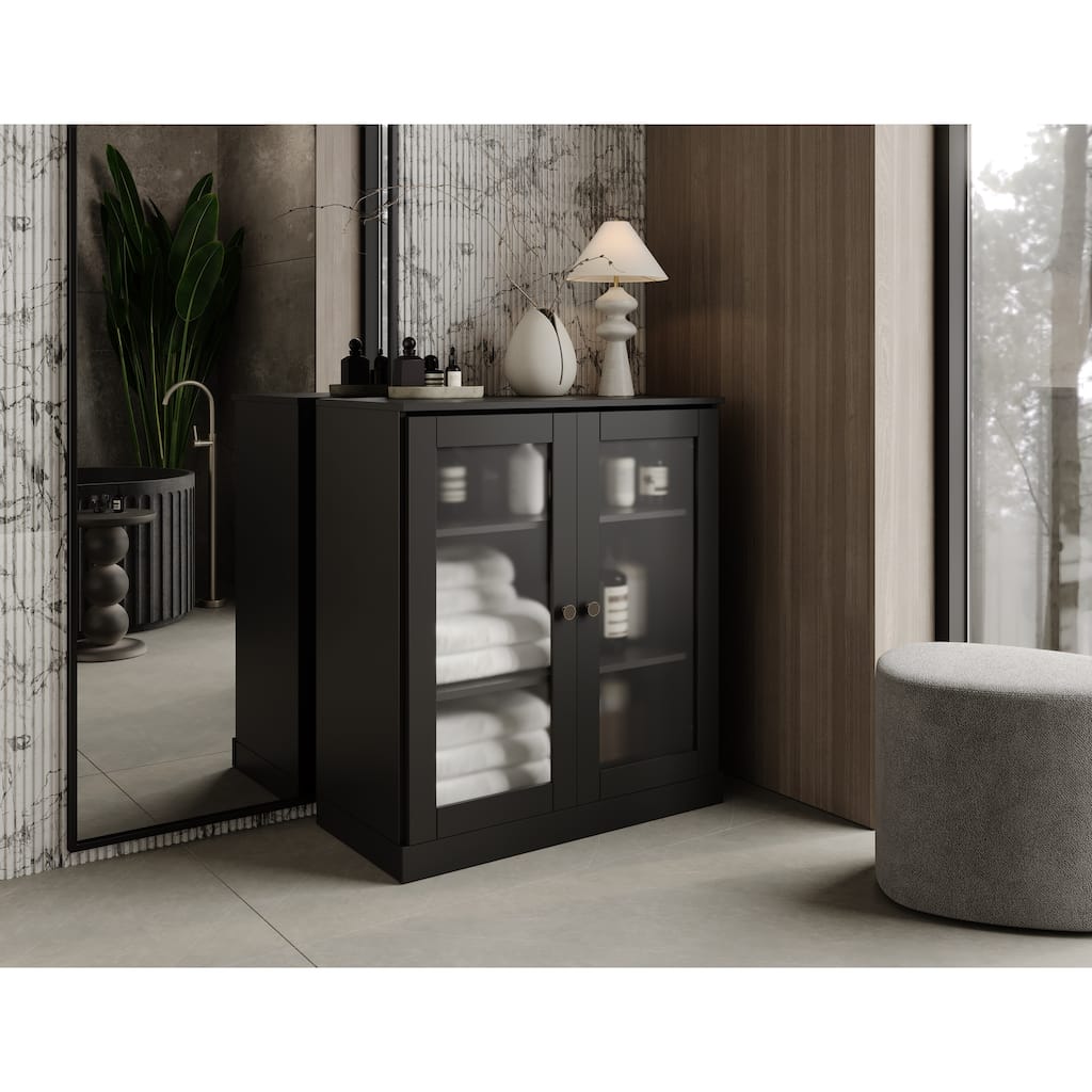 Palace Imports 100% Solid Wood 32" Bathroom Cabinet with Frosted Glass Doors and Adjustable Shelves