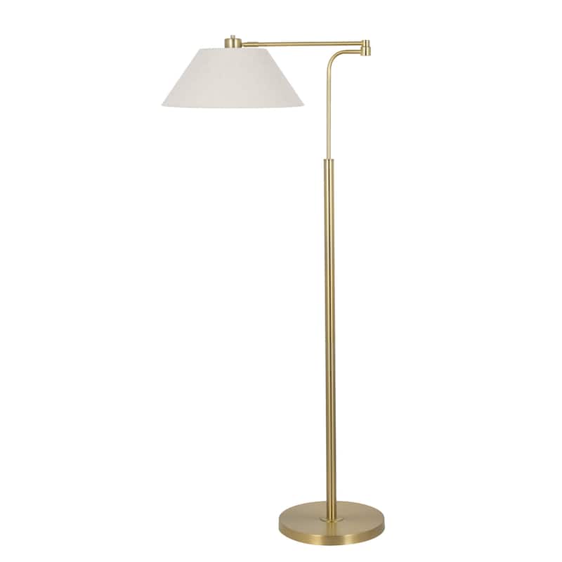 60" Metal Floor Lamp with Linen Shade, Pleating Brush Brass