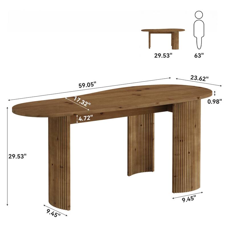 Modern Solid Wood Computer Desk, Curved Small Executive Desk with Fluted Wooden Legs