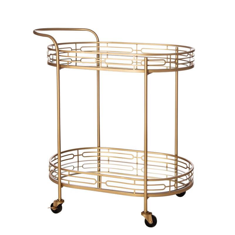 Silver Orchid Marsh Oval Mirrored Glass Top New Bar Cart with wheels - Gold