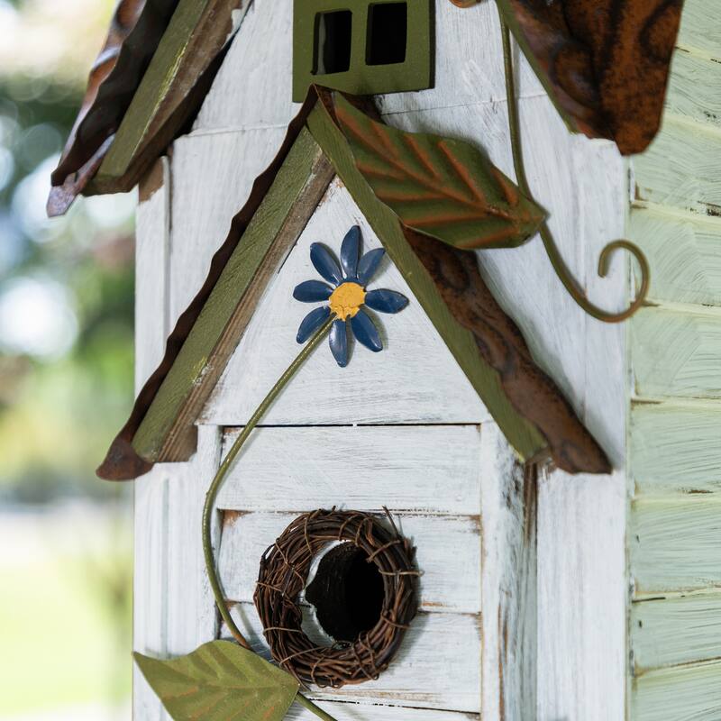 Glitzhome 24.25"H Oversized Washed Blue or White 3-Tiered Solid Wood Villa Decorative Outdoor Garden Birdhouse