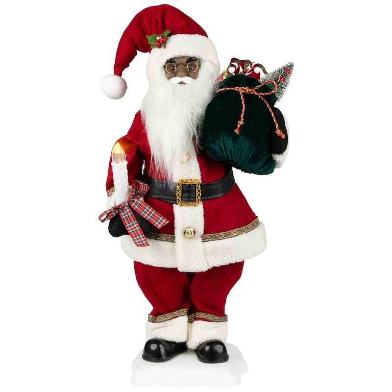 African American Animated and Musical Santa Claus with Candle Christmas Figure - 2'