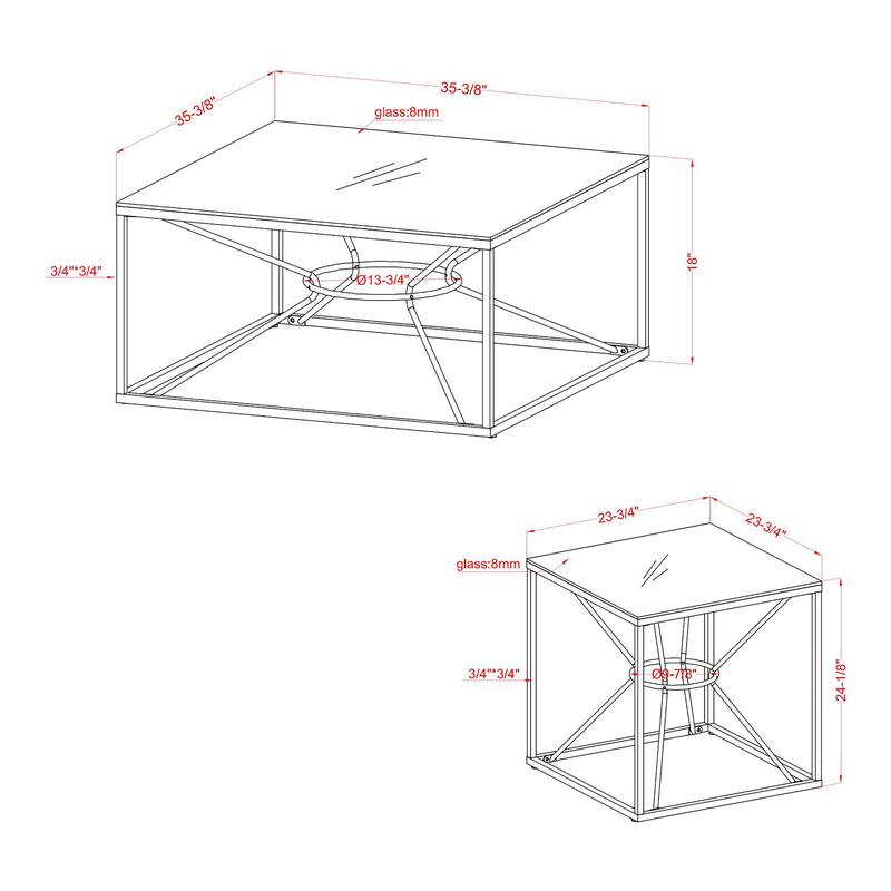 Taylan Glam Gold Glass 2-Piece Coffee Table Set by Furniture of America