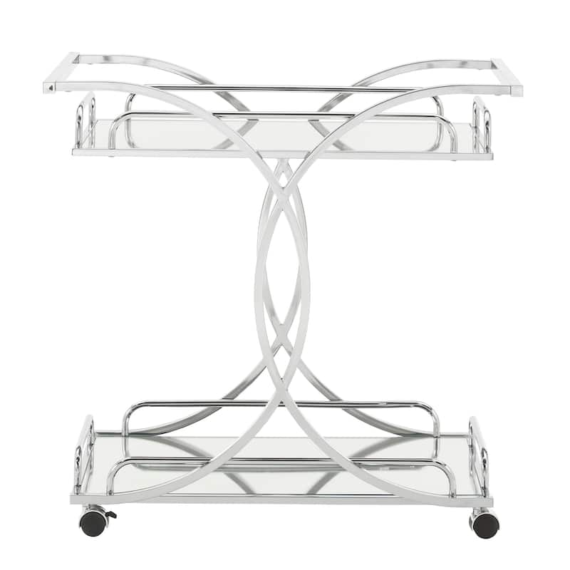 Rosewood Chrome Bar Cart with Curving Metal Frame by iNSPIRE Q Bold