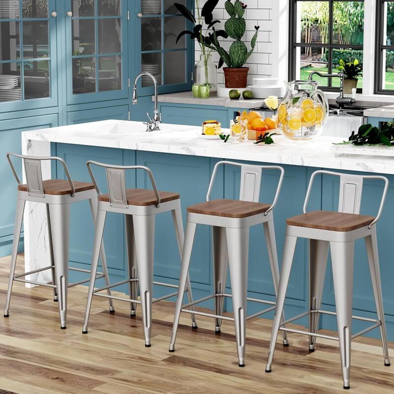 Counter & Bar Stools with Metal Frame Kitchen Stools with Low Back Kitchen Bar Furniture Stools with Square Wooden Seat